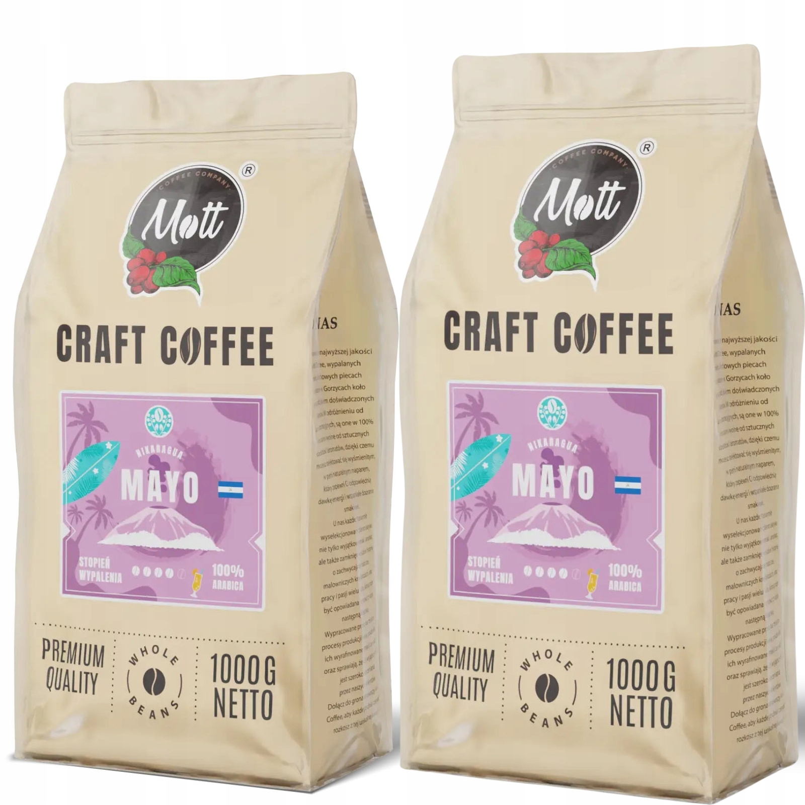 Levně Káva zrnková 2x1 kg 100% Arabica Čerstvě pražená Nikaragua Mott Mayo