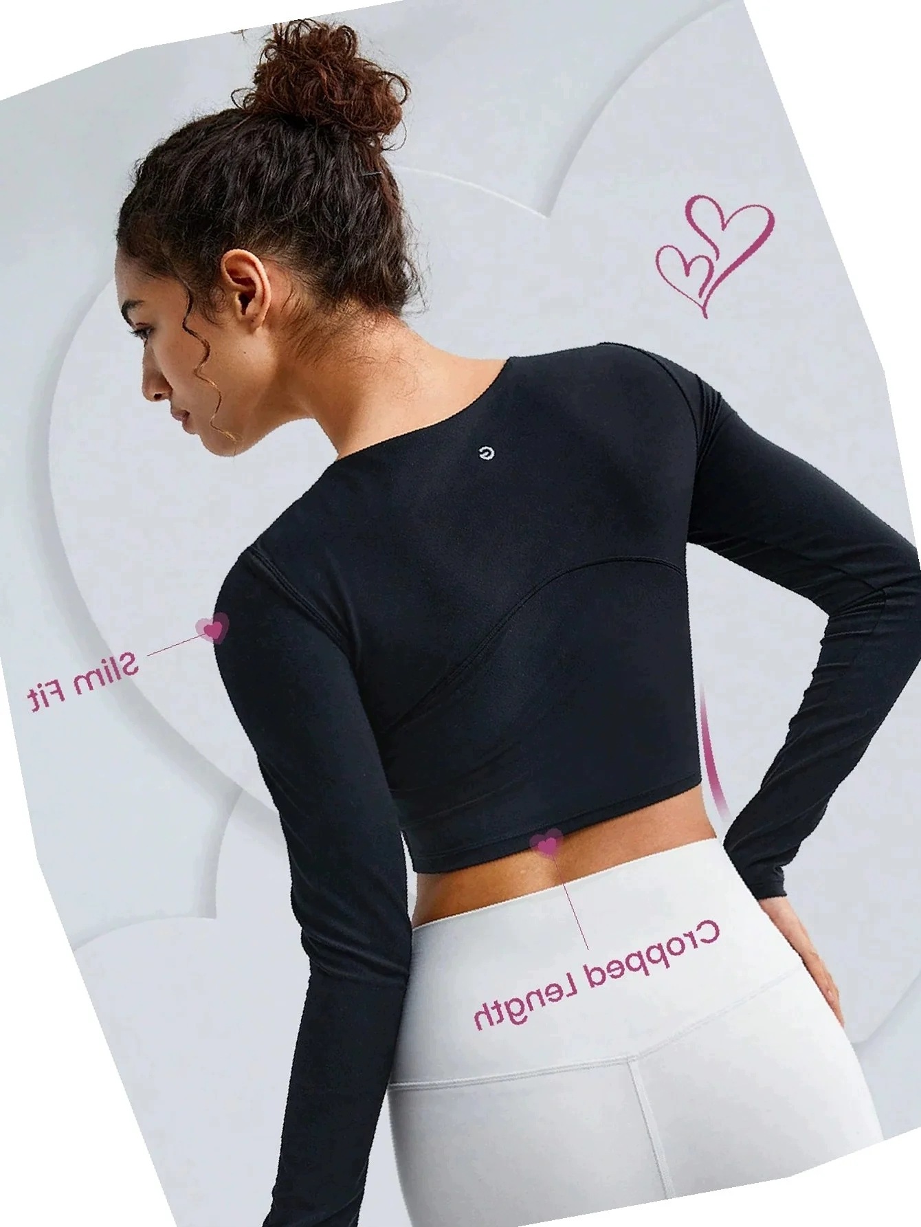 Top Crop Top Do Ćwiczeń Czarno-biały Długi Rękaw Damski S 36