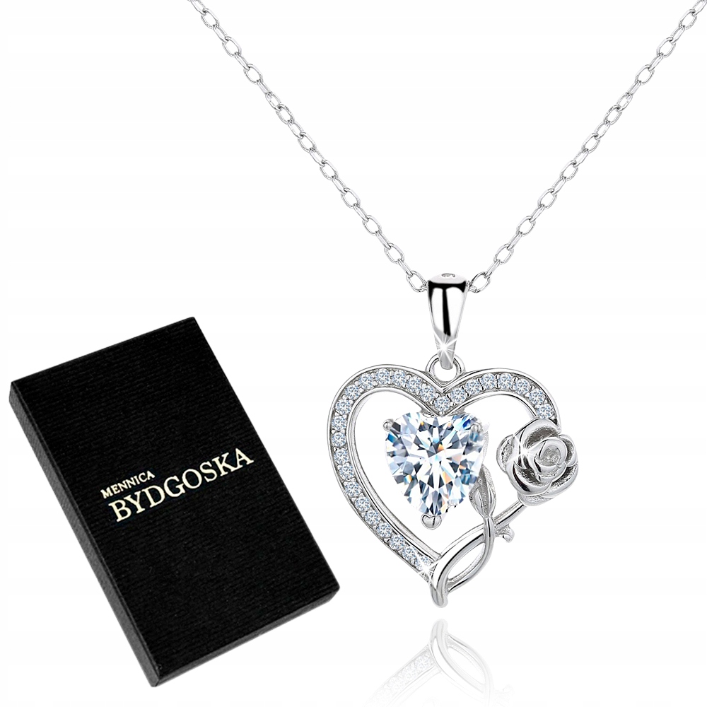 Naszyjnik Srebrny Róża Cyrkonia Rodowany 925 doda klasy i szyku