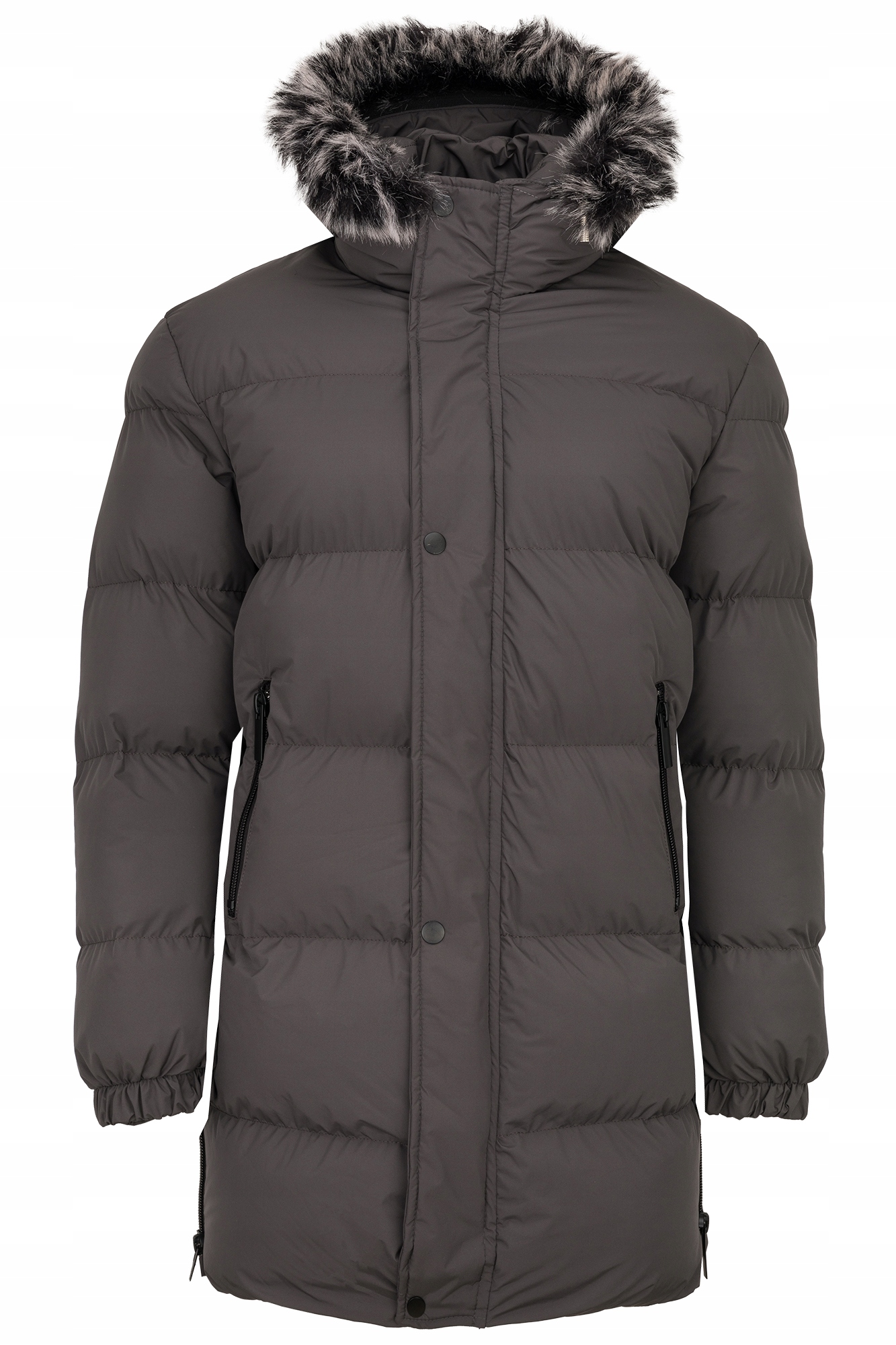 Pánská Dlouhá Šedá Bunda Kapuce Teplá S