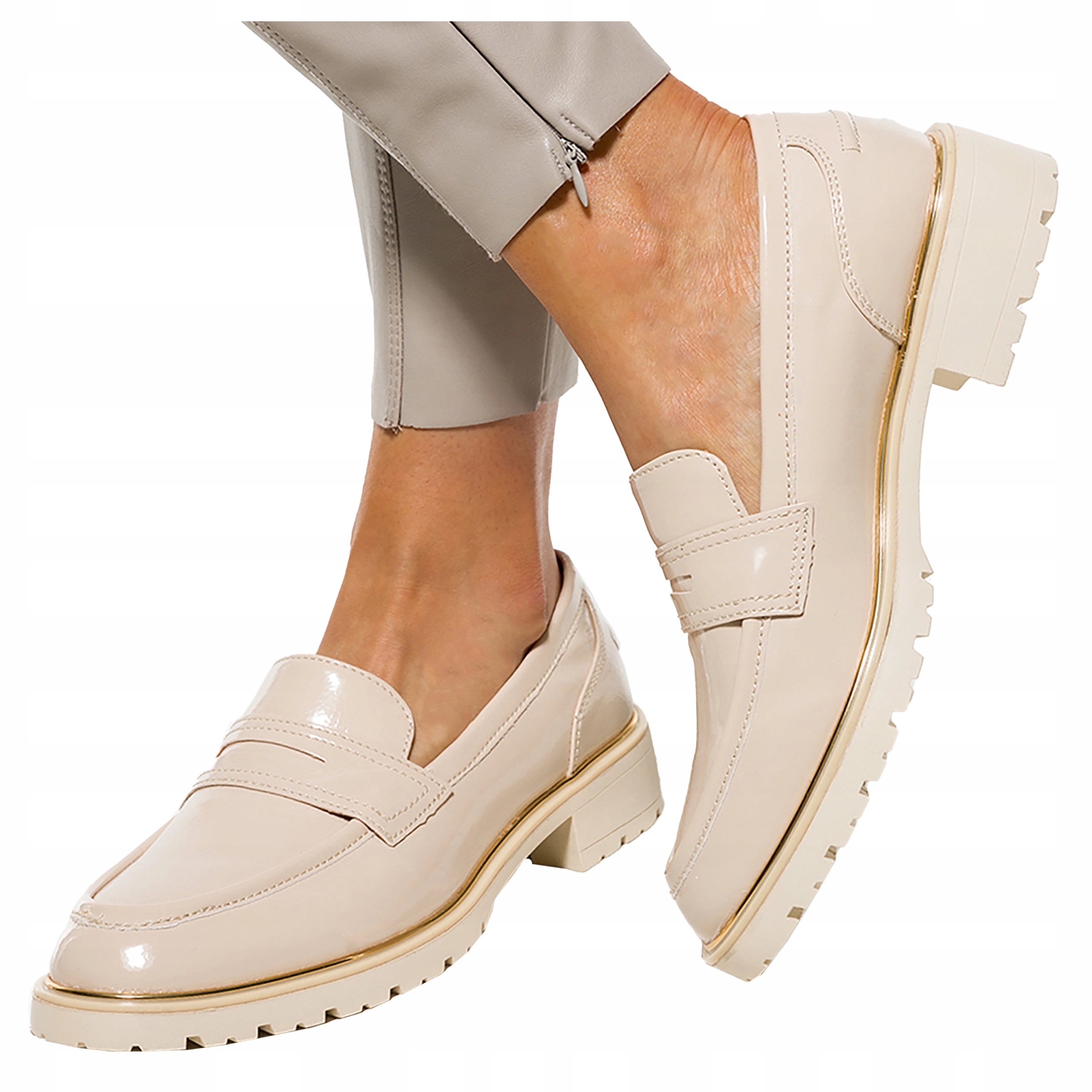 Dámské béžové Lakované Mokasíny na běhounové platformě, velikost 39