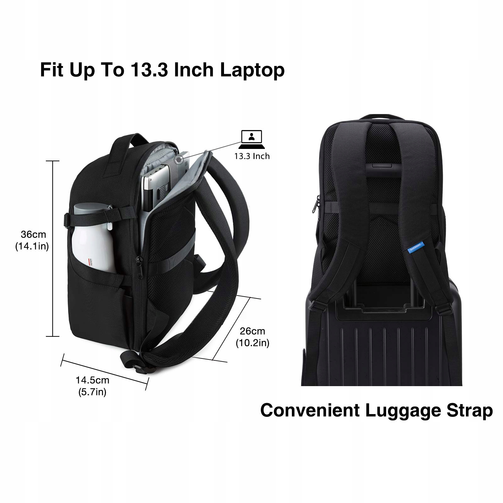 BAGSMART Plecak Na Aparat DSLR SLR Na Laptop 13 Cal Wodoodporny Czarny — miniatura 6