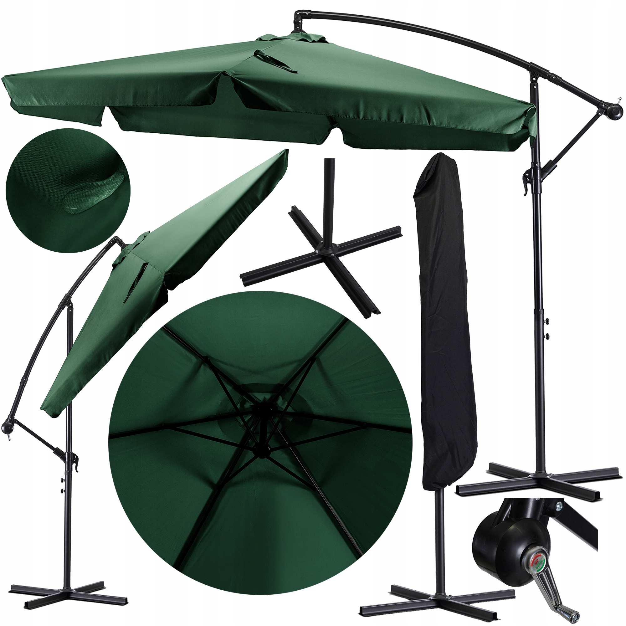 Velký zelený zahradní skládací slunečník s terasovým potahem Akron 300