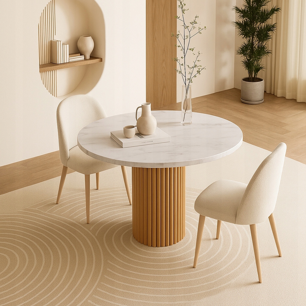 Moderní stůl do obývacího pokoje, stůl Marble Bílý 90 cm, stůl na zlatém podstavci