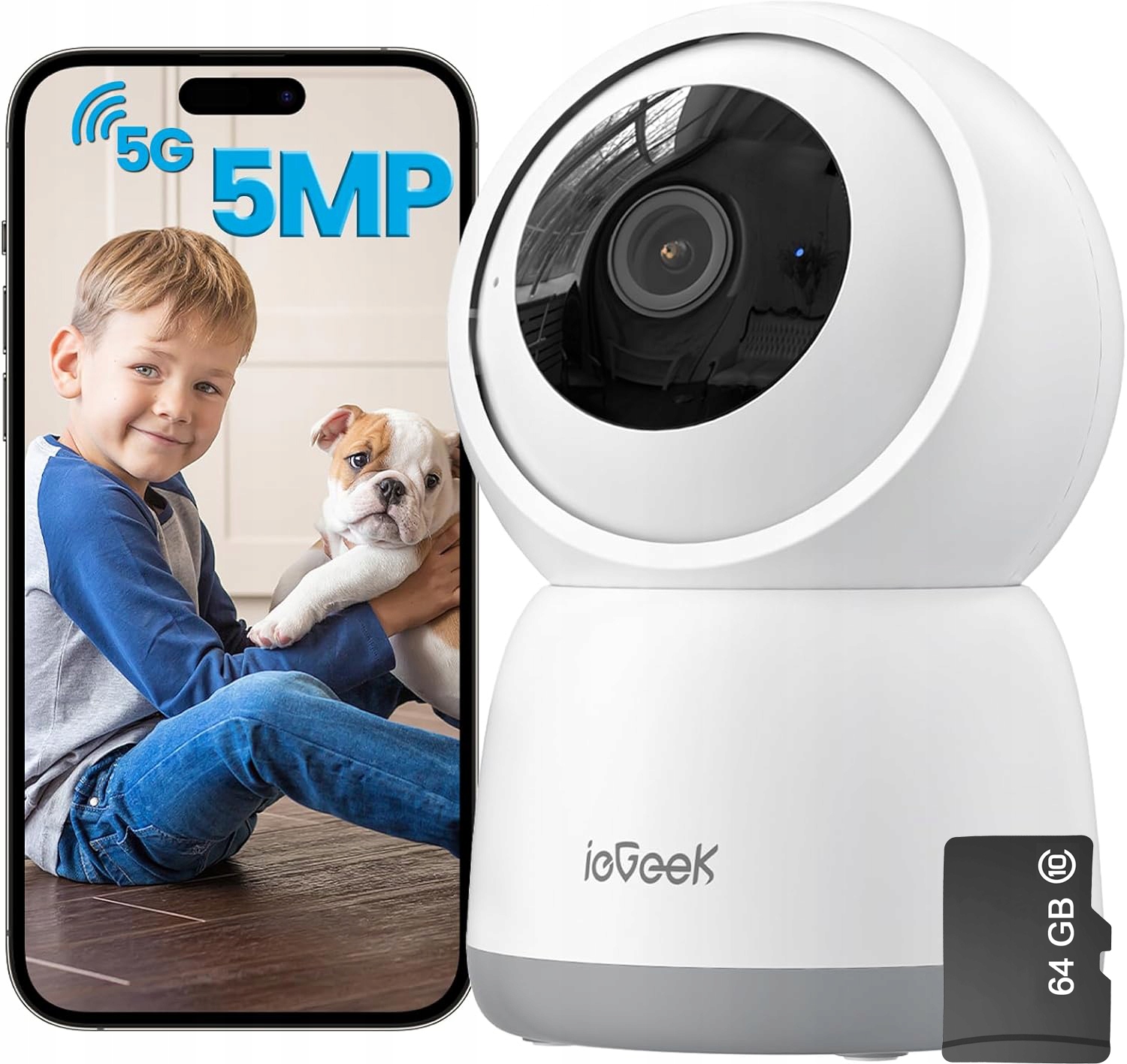 5G otočná vnitřní Ip kamera WiFi 5MP Baterie 4xZoom 24/7 Rekord 64GB