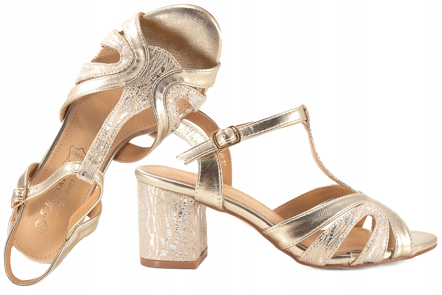 S.barski PL51-420 Dámské Sandály Na Podpatku, zlaté, velikost 38