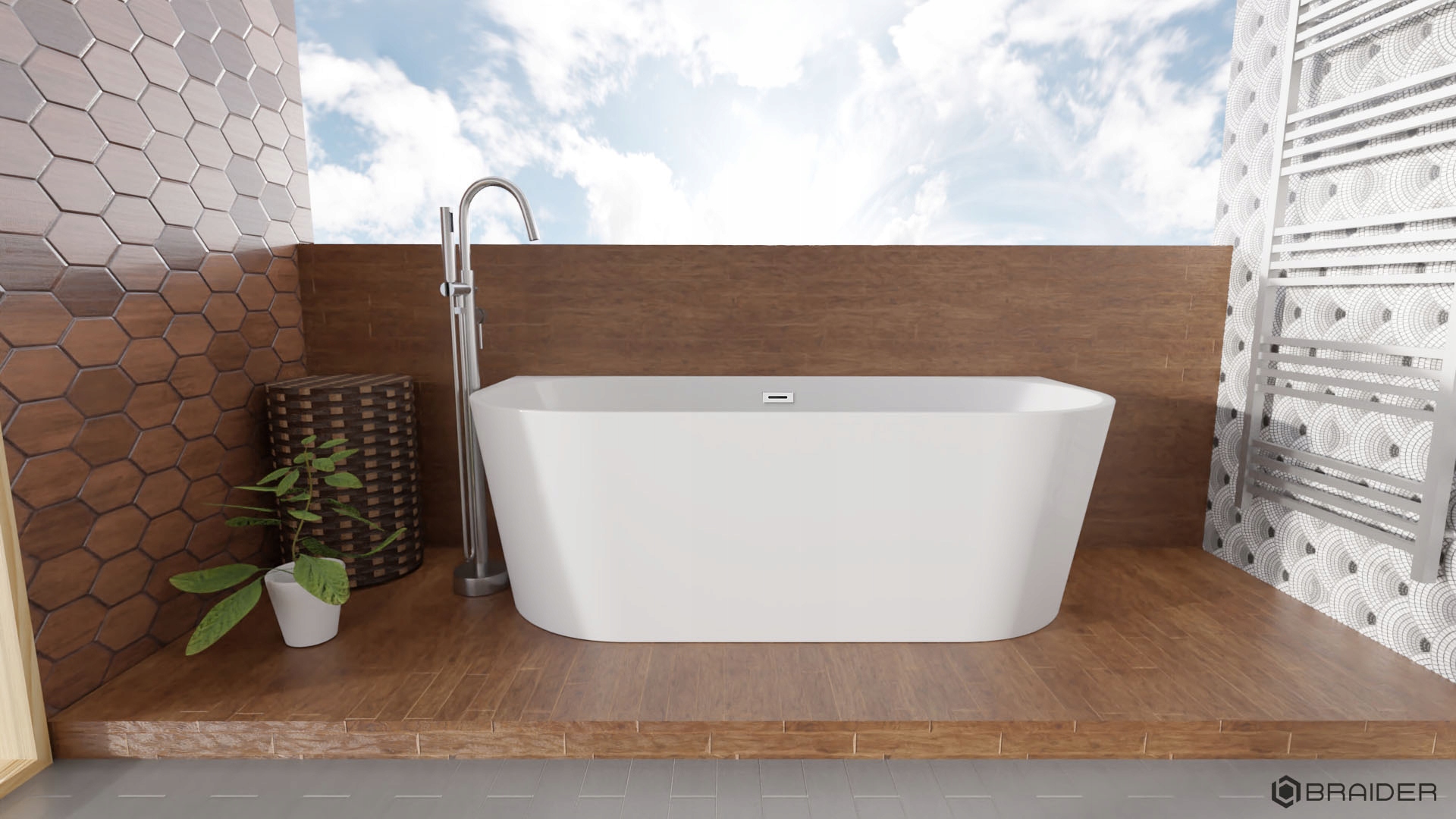 BRAIDER Wanna wolnostojąca RESTIA symetryczna 170 cm. Biała Marka Braider