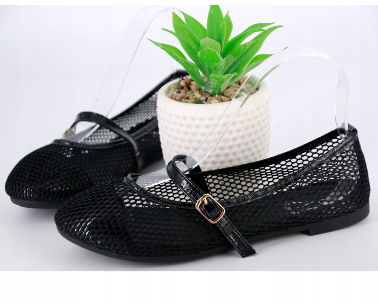 BALERINY ZE SPRZĄCZKĄ AŻUROWE BUTY Z SIATECZKĄ CZARNE LETNIE DAMSKIE 40 Rozmiar 40