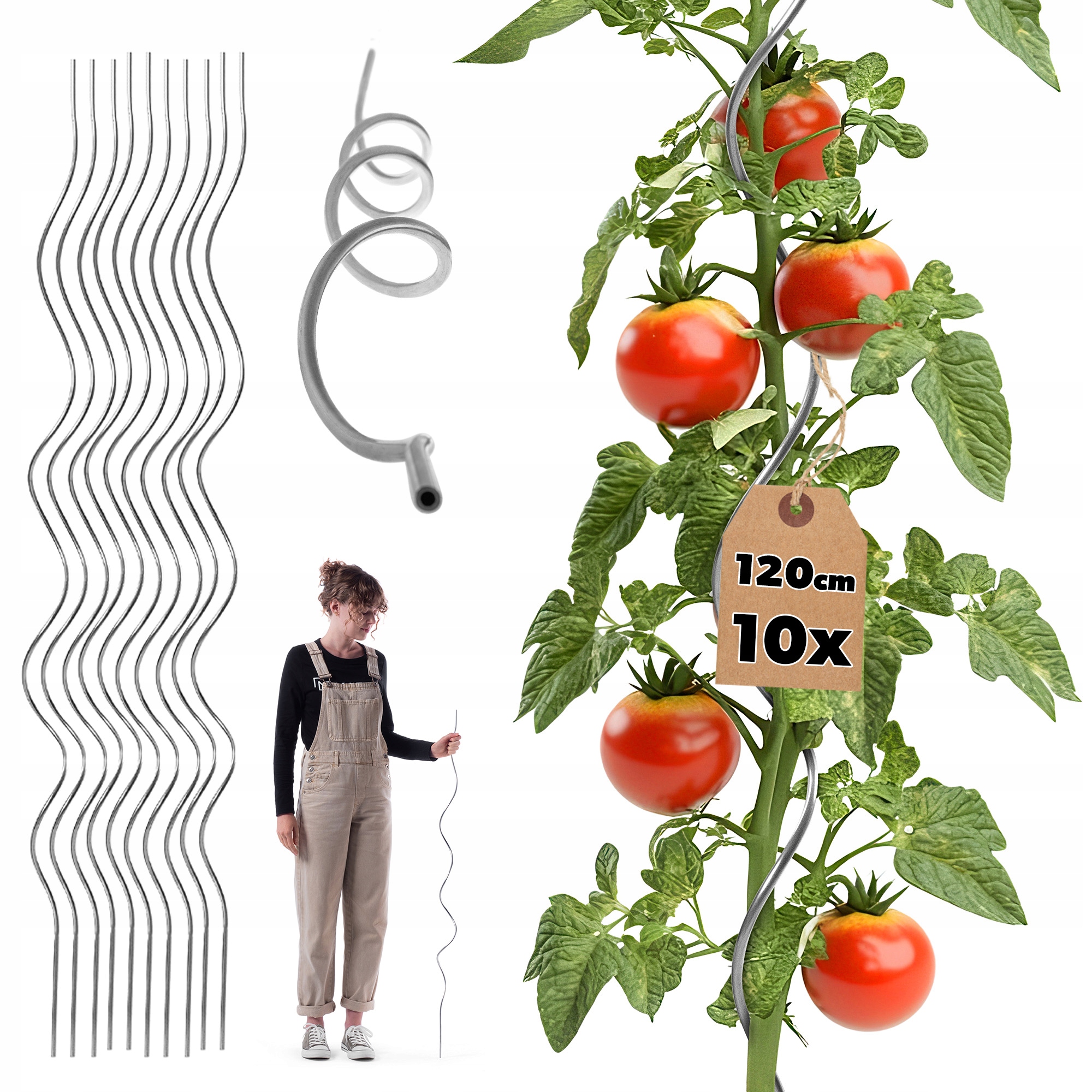 10 SZT. TYCZKI DO POMIDORÓW SPIRALNE ROŚLIN OGÓRKÓW PALIK PODPORA 120 cm