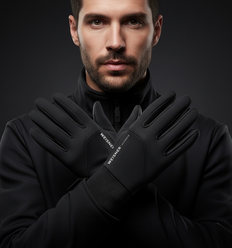 WEISNER RX| Rękawiczki Rękawice Czarne Męskie Zimowe Rowerowe Samochodowe