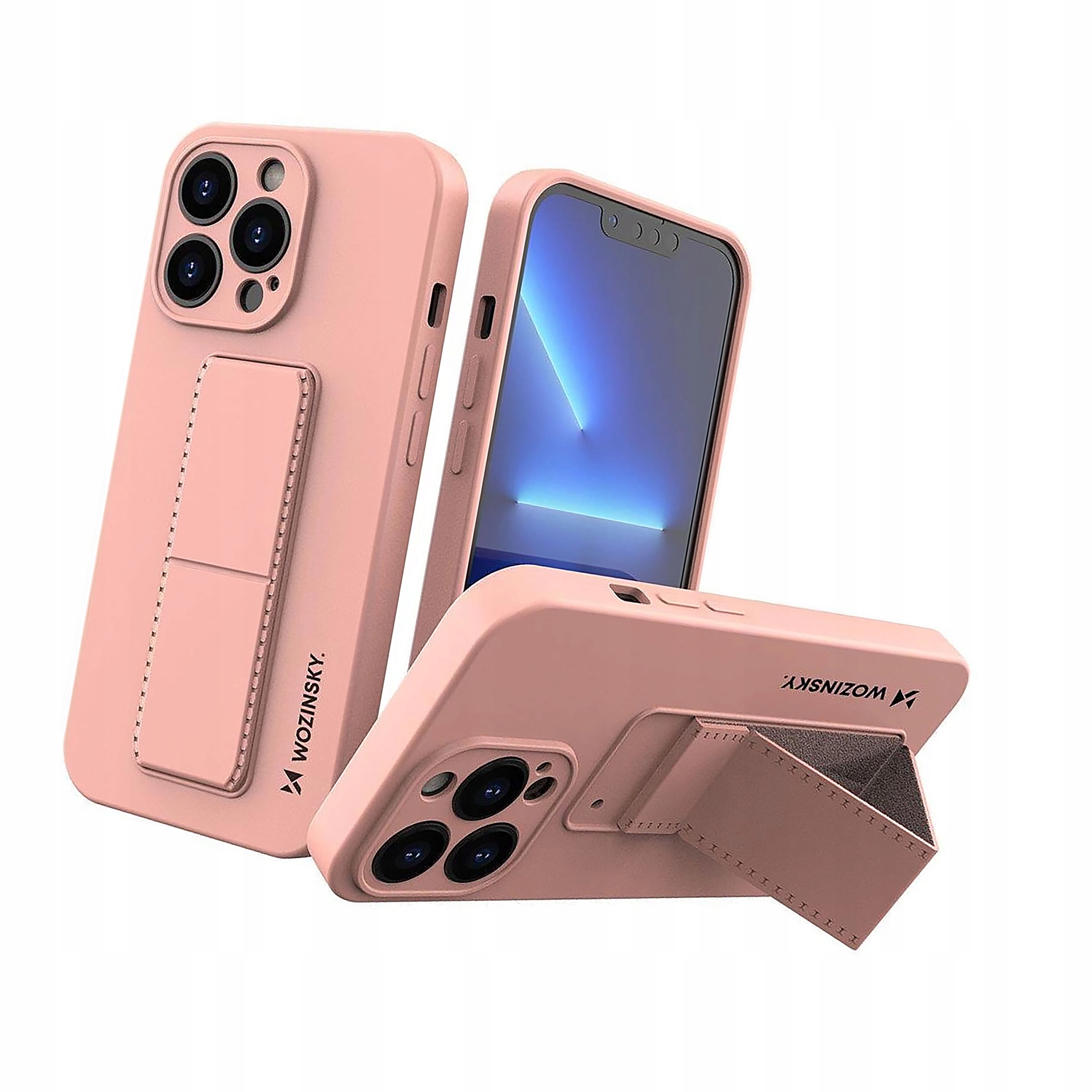 Wozinsky Kickstand Case silikonowe etui z podstawką iPhone 13 mini różowe
