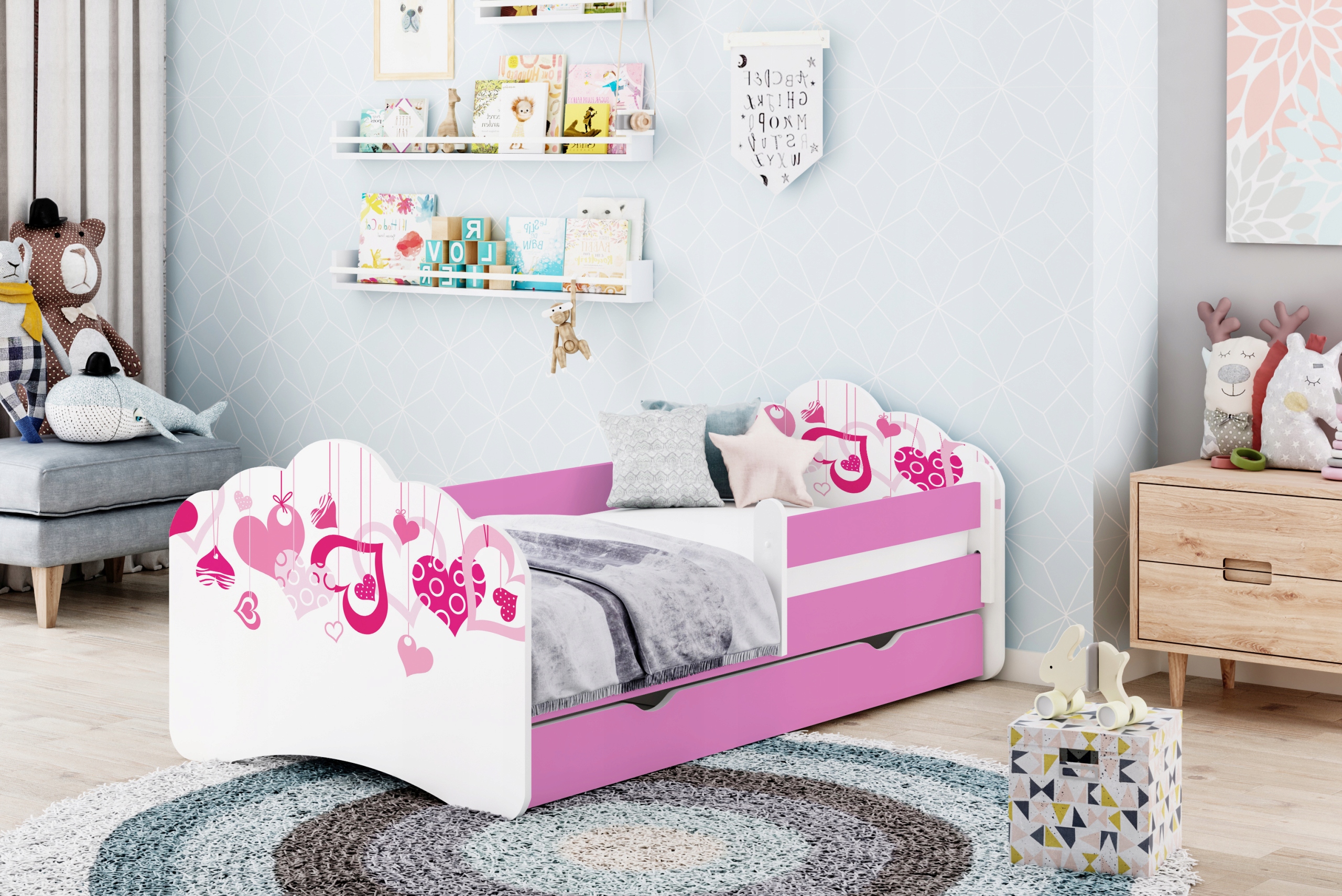 ŁÓŻKO DLA DZIECKA Z SZUFLADĄ MOBI 190/90 - RÓŻOWE Kod producenta 60