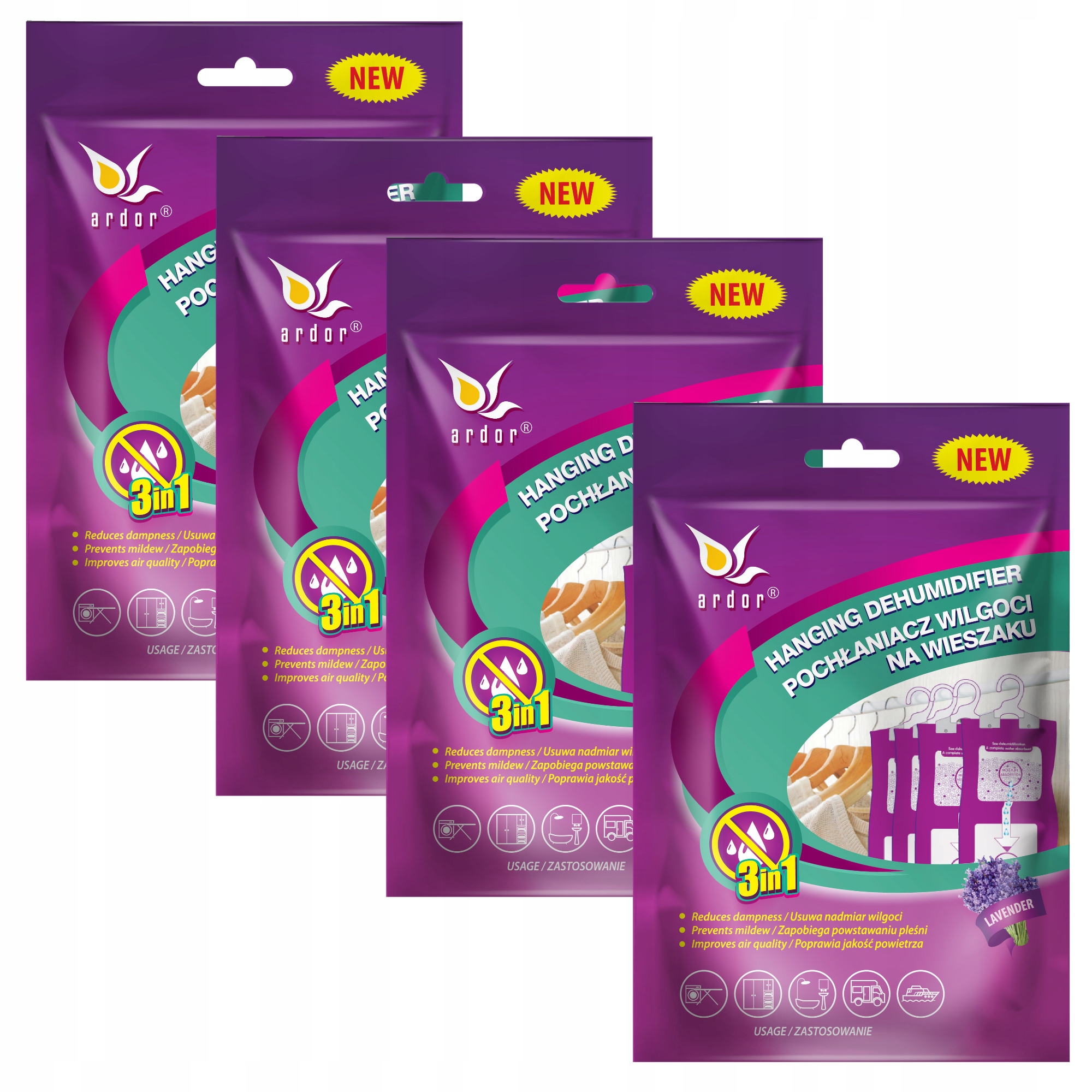 ARDOR POCHŁANIACZ WILGOCI NA WIESZAK LAWENDOWY 4X