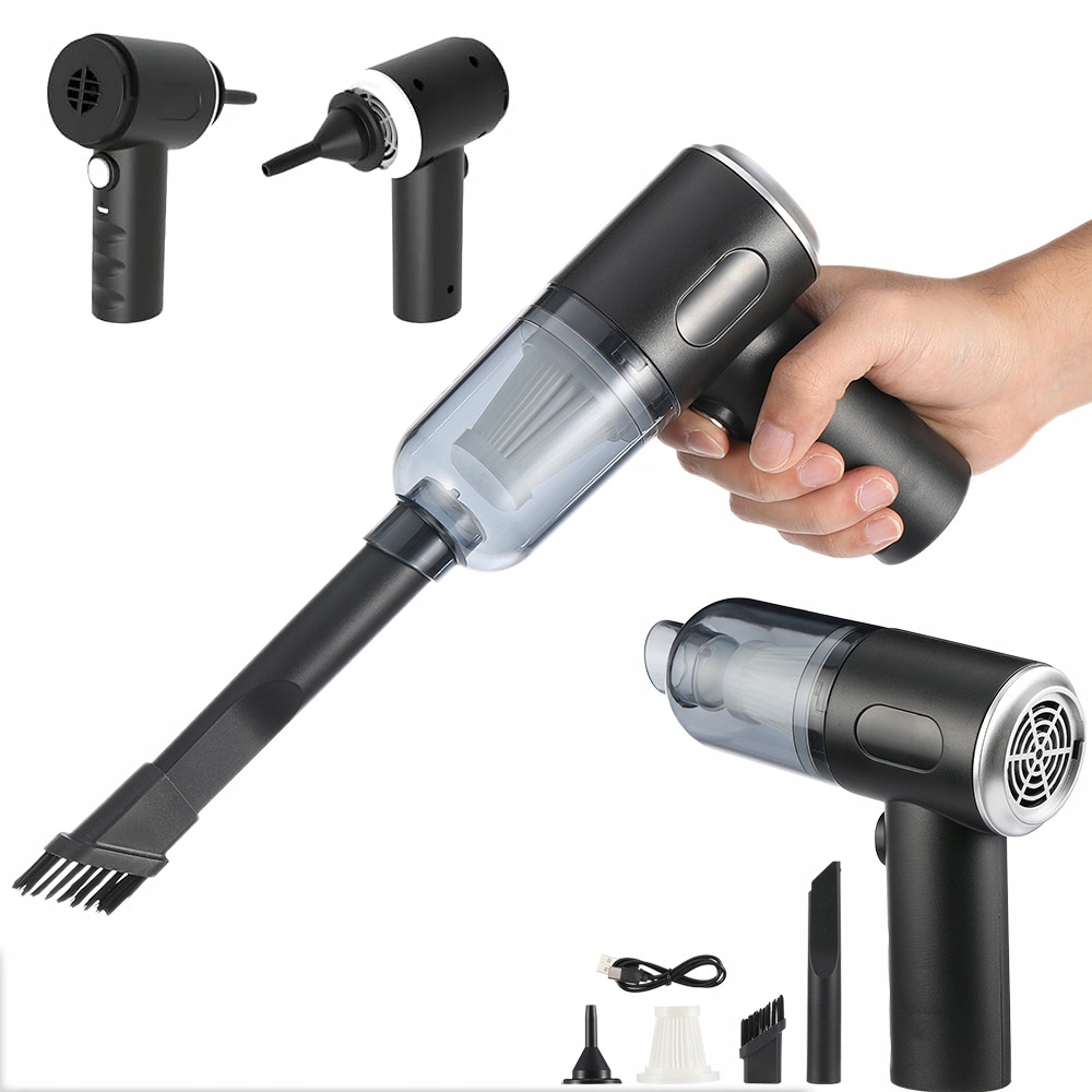 Bezprzewodowy Odkurzacz Samochodowy Akumulatorowy USB 3w1 HEPA 3 końcówki