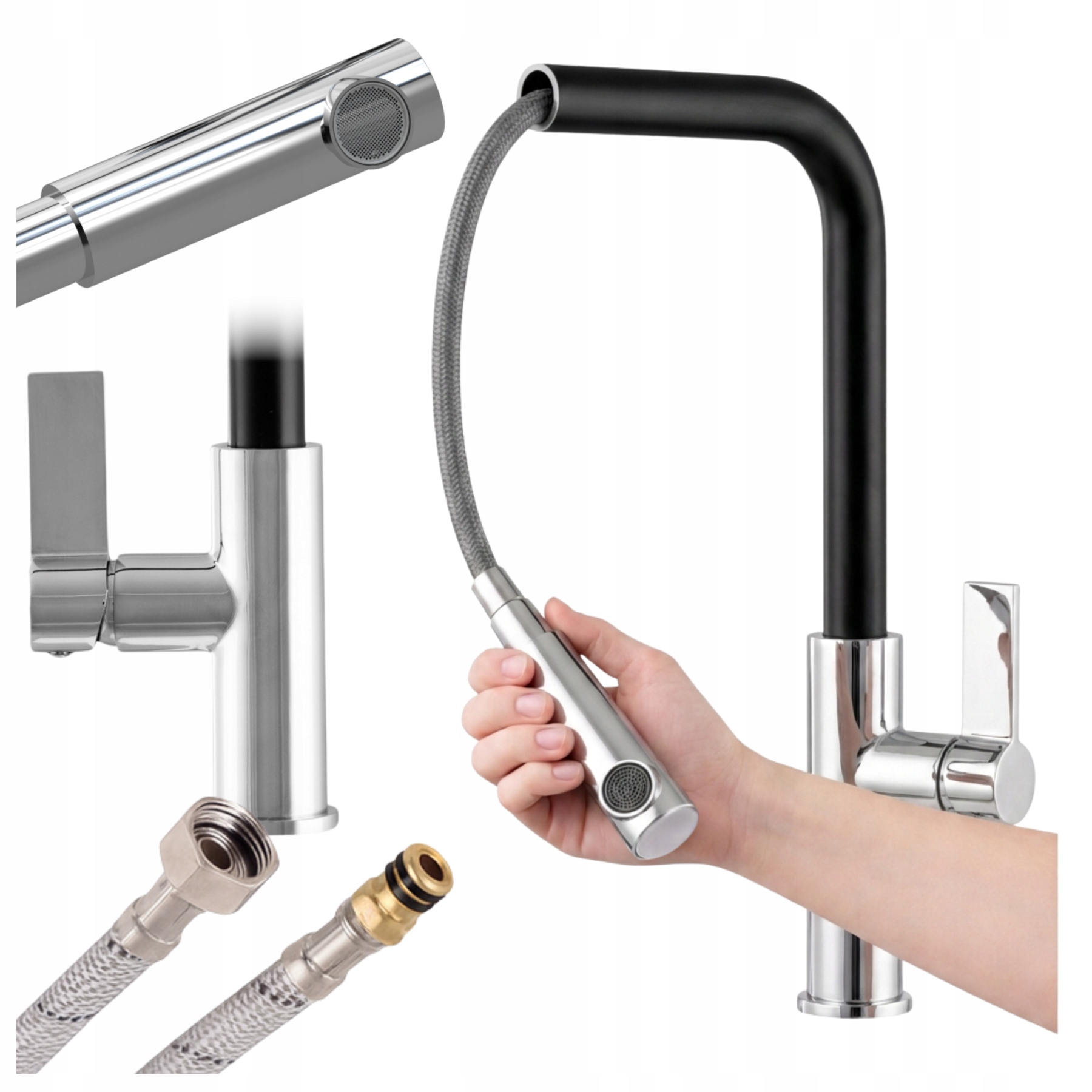 Kuchyňská baterie s Vytahovací sprcha Linea, stojánková, černá, pro Dřez