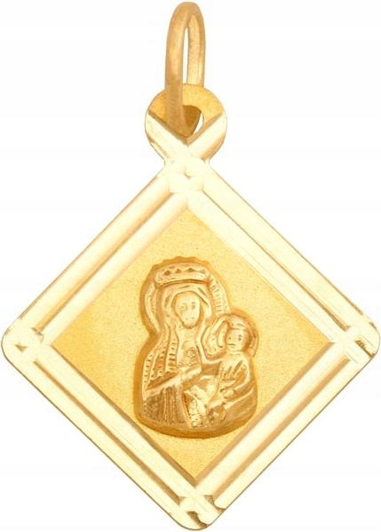 Zlatý Medailonek 585 Kostelec Panny Panna Maria Čenstochovská Křest Sv. svaté přijímání 14k