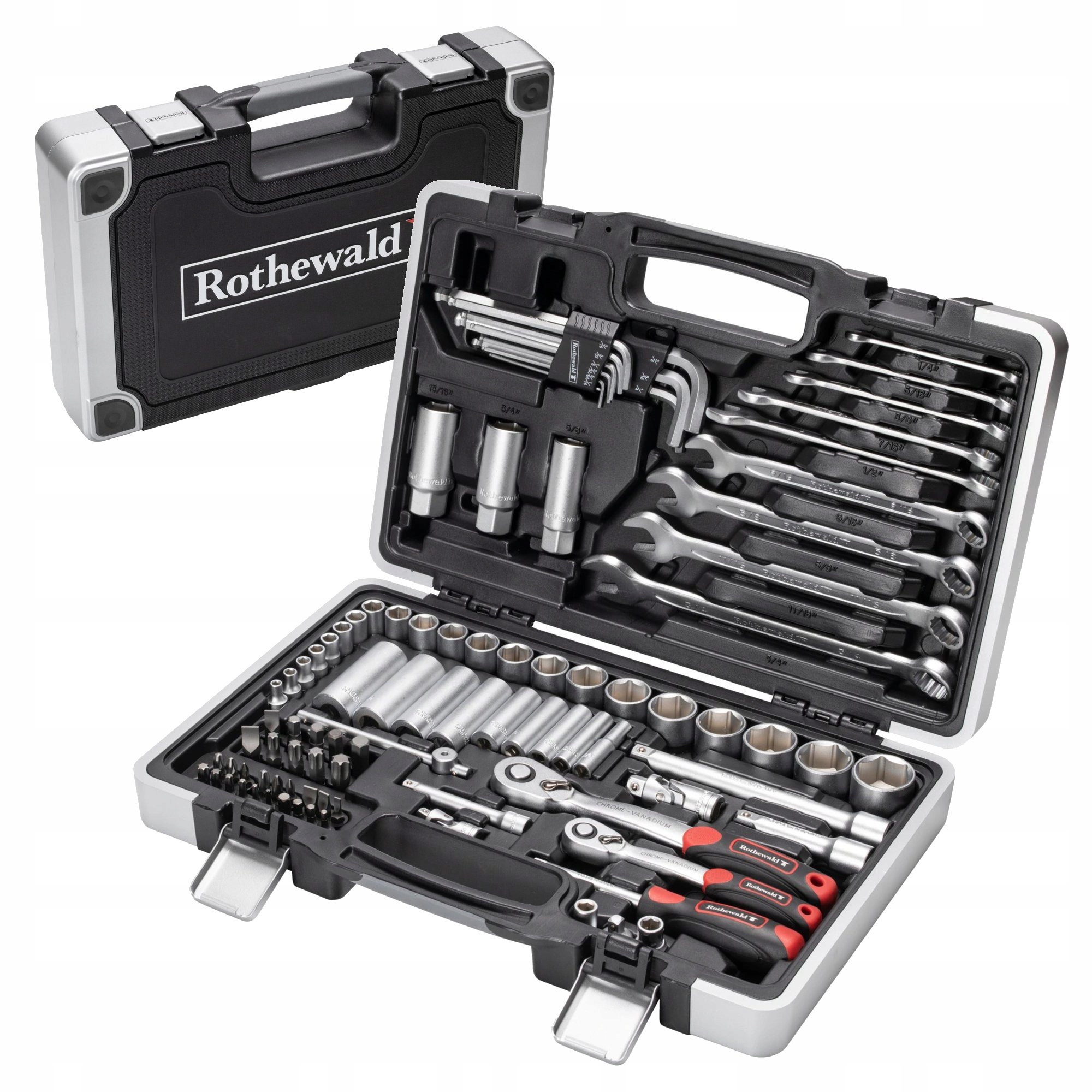 ZESTAW KLUCZY CALOWYCH 92 SZT + WALIZKA Rothewald MOCNE