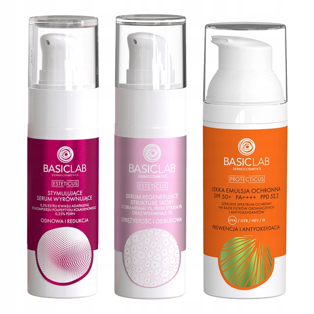 BasicLab Adapinoid – zestaw na start: regeneracja, ochrona i odnowa, 30 ml