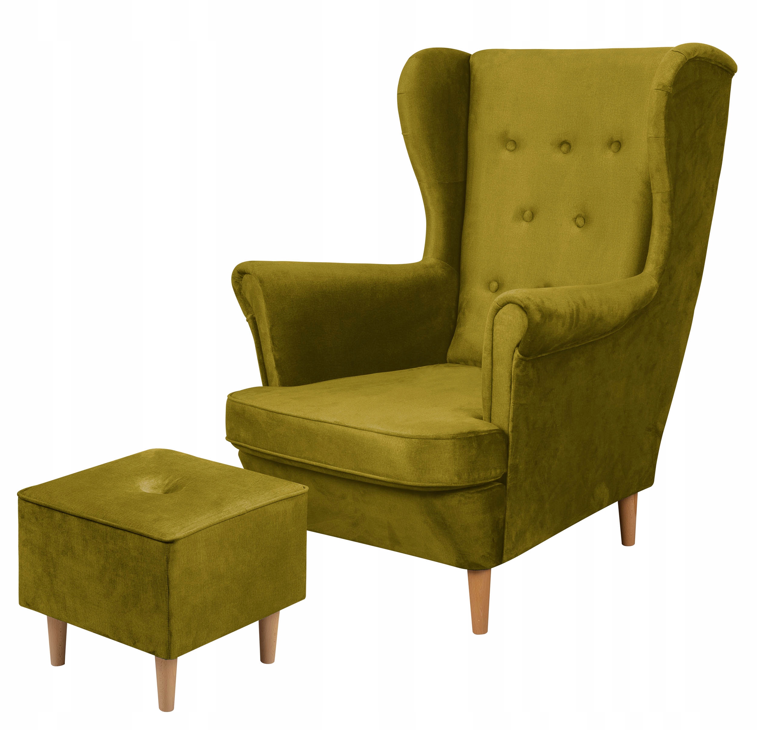Sada Do Pokoje Skandinávské Křeslo Ušák S Podnožkou Floki Olivová