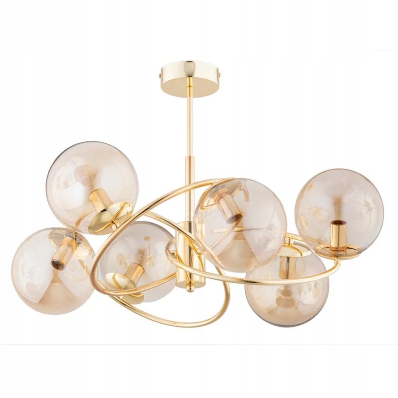 Stropní svítidlo zlatá, moderní skleněné jantarové koule do obývacího pokoje 6pk Alfa