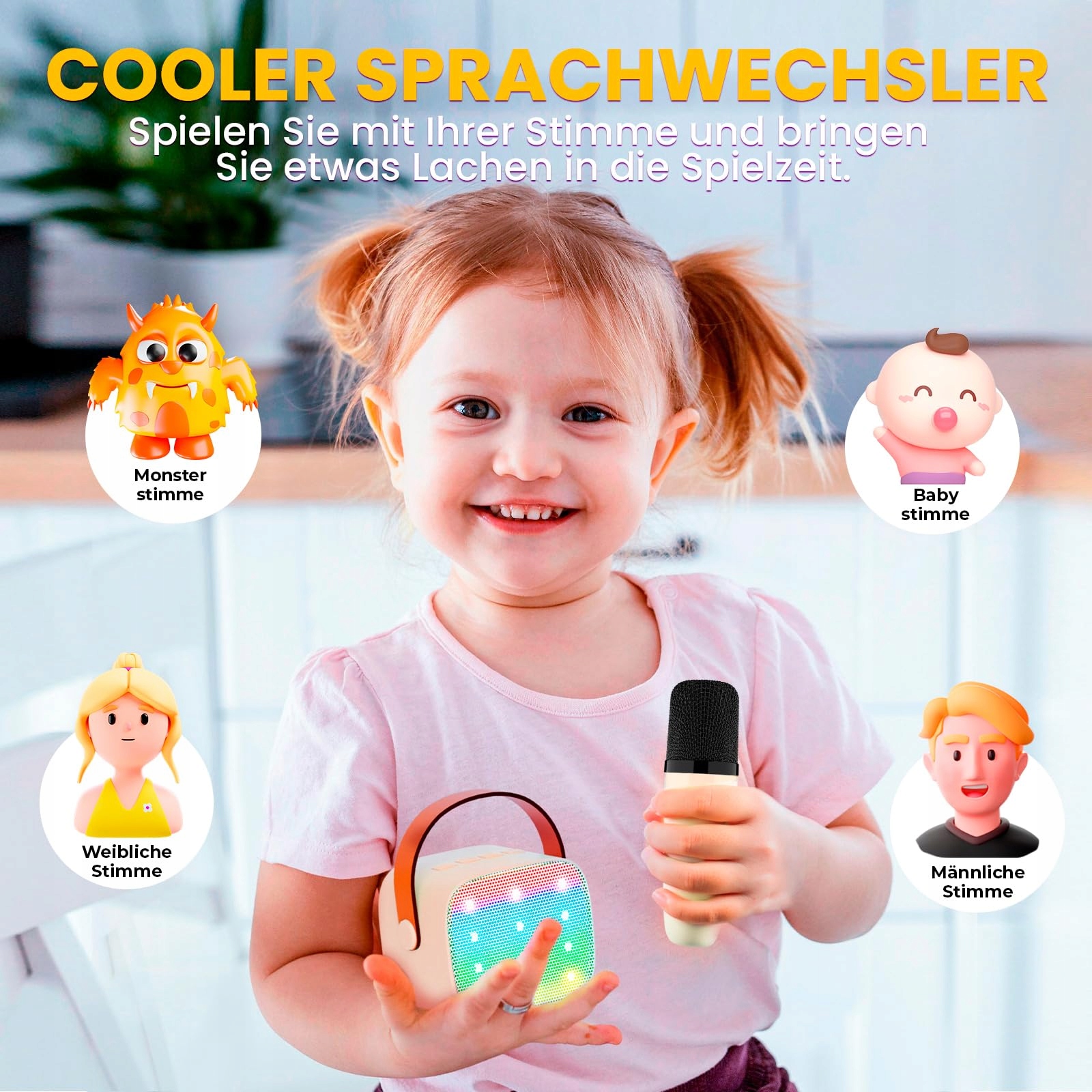 WOWSTAR Przenośna Maszyna Karaoke Bluetooth 2 Mikrofony LED — miniatura 5