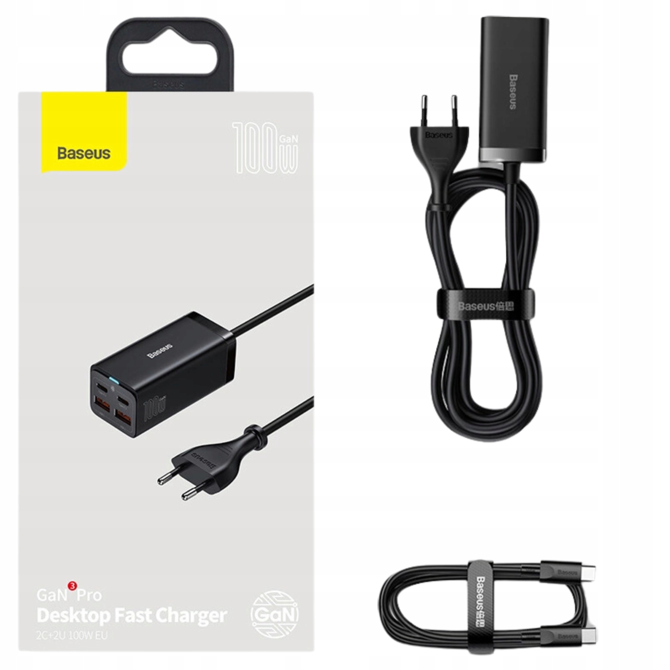 Síťová nabíječka Baseus GaN3 Pro 2xUSB-C 2xUSB, 100W (černá)