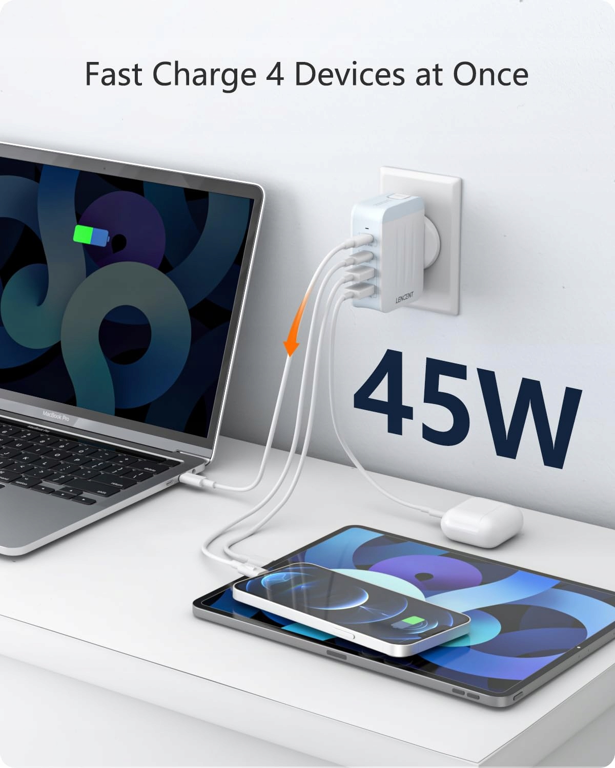 LENCENT Adapter Podróżny USB 45W Typ-C USB Wielofunkcyjny Biały — miniatura 3