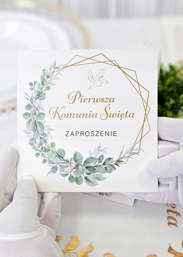 ZAPROSZENIE Komunijne KOPERTA na I Komunię Świętą Komunia Eukaliptus Boho Marka PartyPro