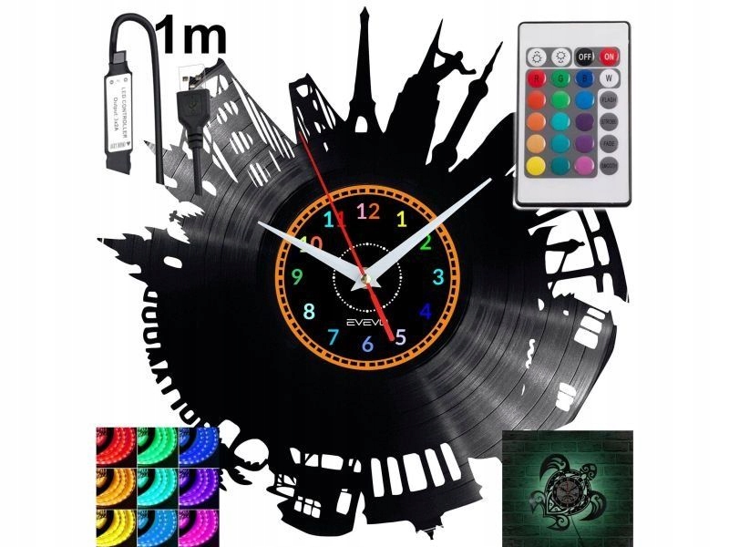 Svět Nástěnné hodiny Rgb Led podsvícené na dálkové ovládání Vinylová deska Moderní