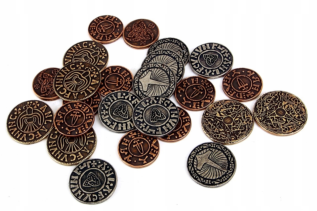 ZESTAW 12 NORDYCKICH METALOWYCH MONET LARP RPG