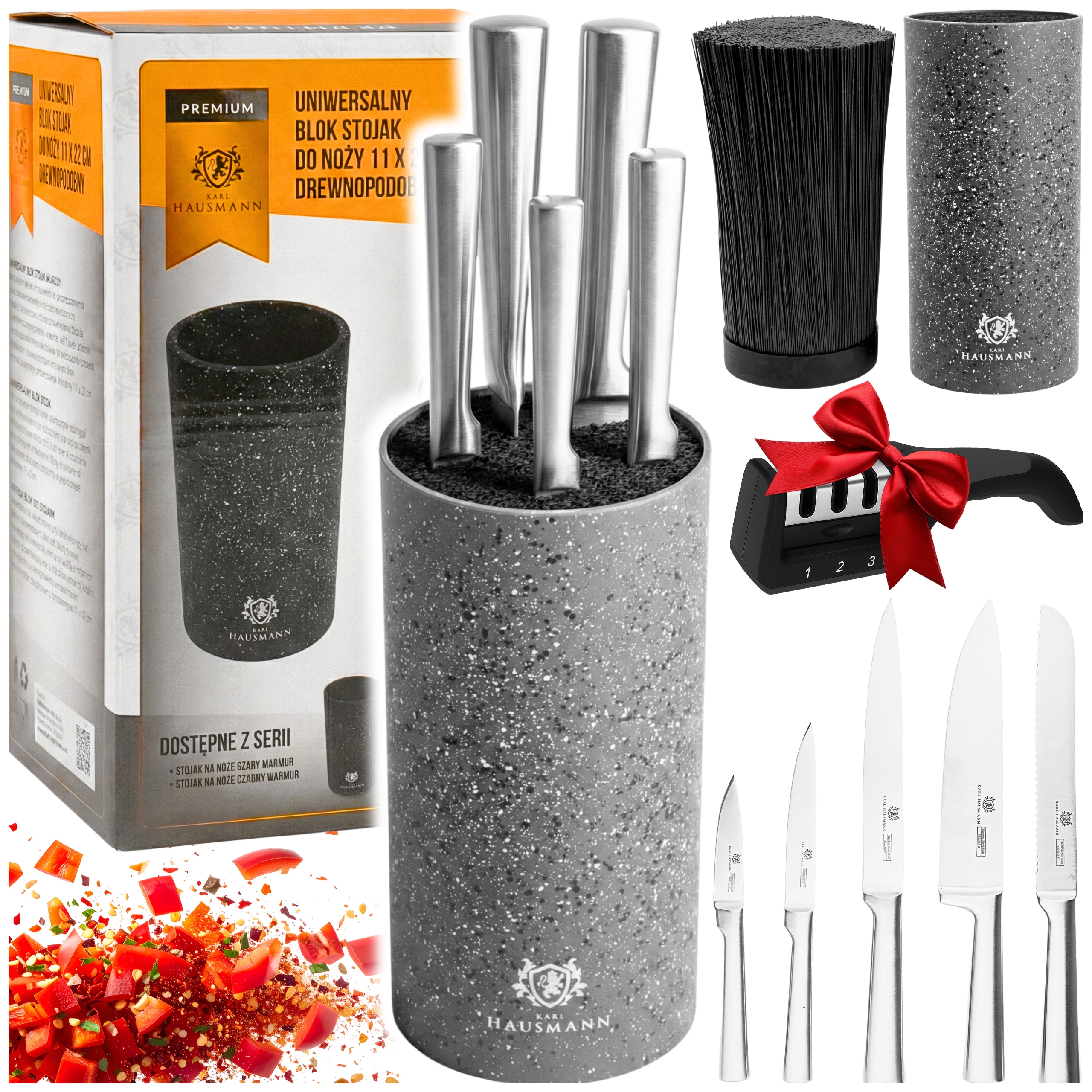 Nože V Bloku Sada Kuchyňských Nožů 5KS Brousek Na Nože Stojan