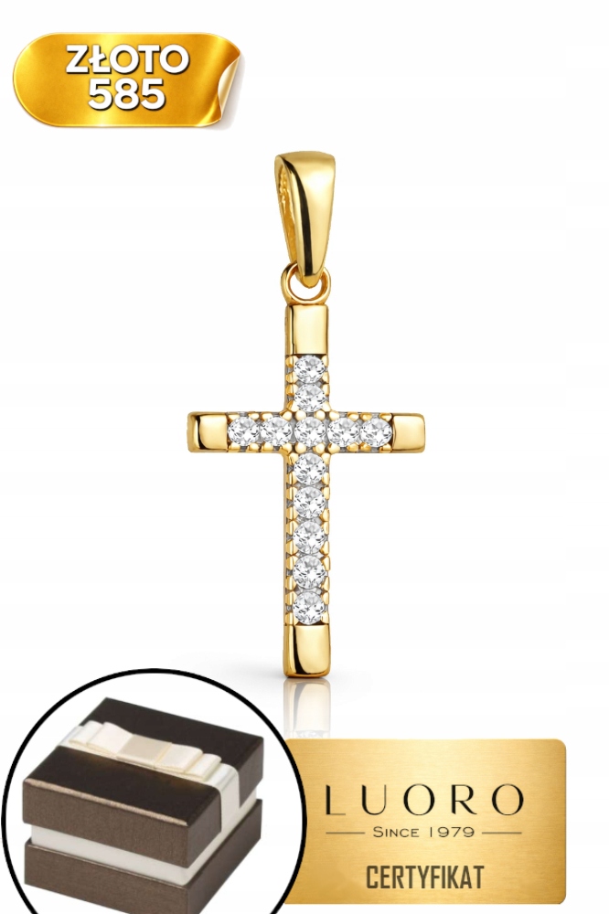 Zlatý Křížek 585 14K S Elegantními Zirkony 21 MM Žluté Zlato