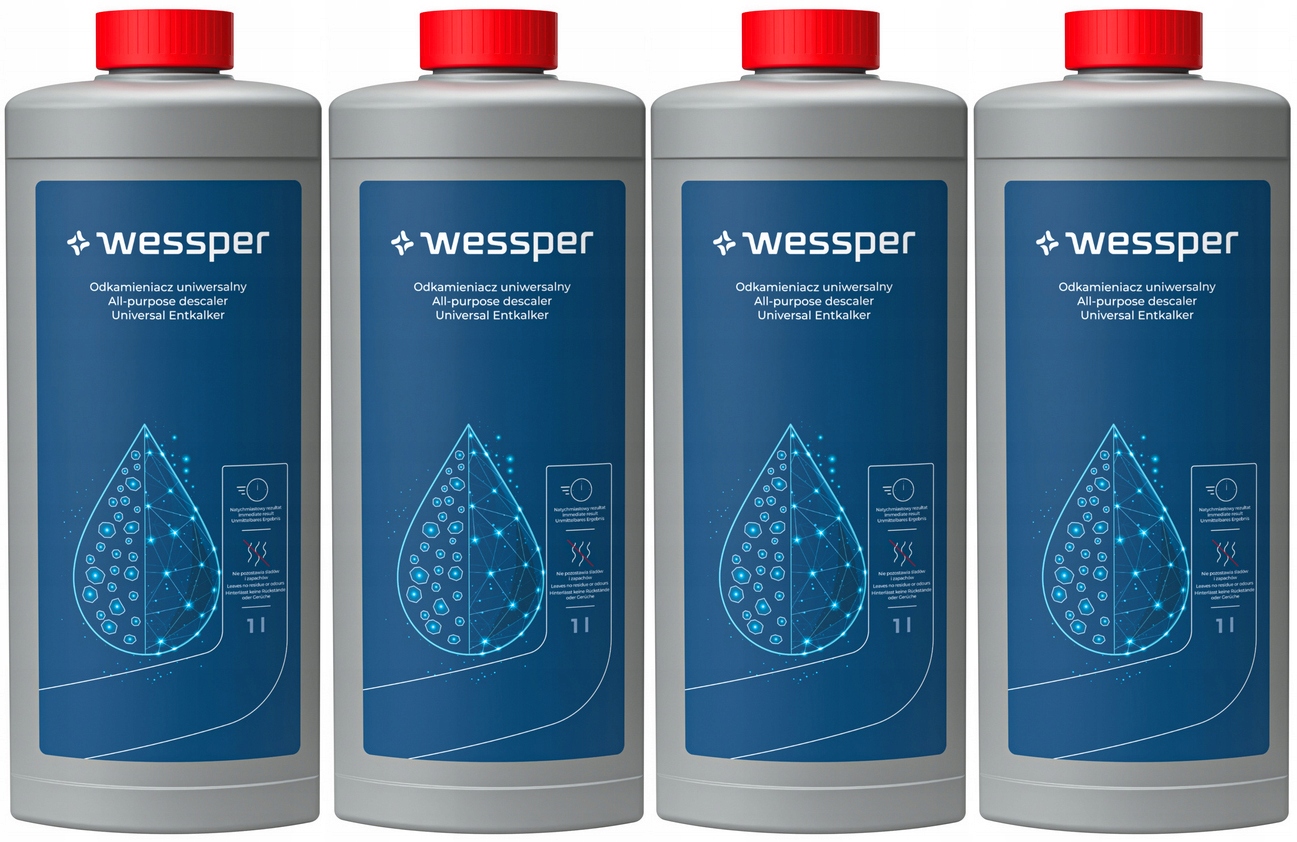 4x Velký Silný Univerzální Odvápňovač Pro Tekutý Kávovar 1L Wessper