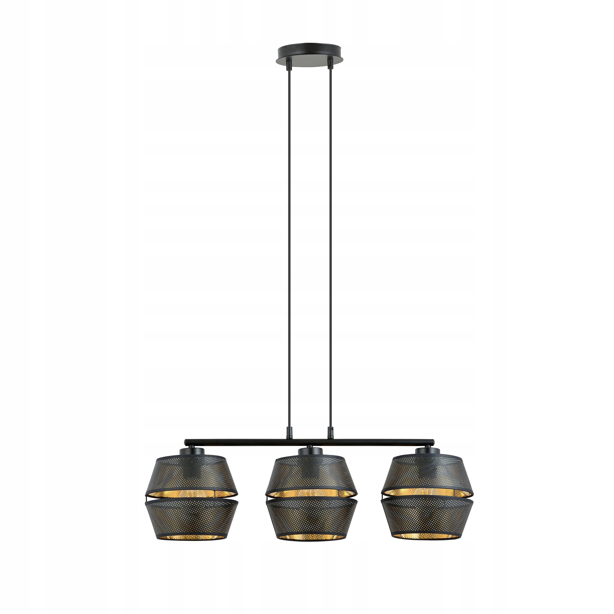 Elegantná závesná lampa Neli čierna zlatá 3 tienidlá s päticou E27, kov, 100 cm