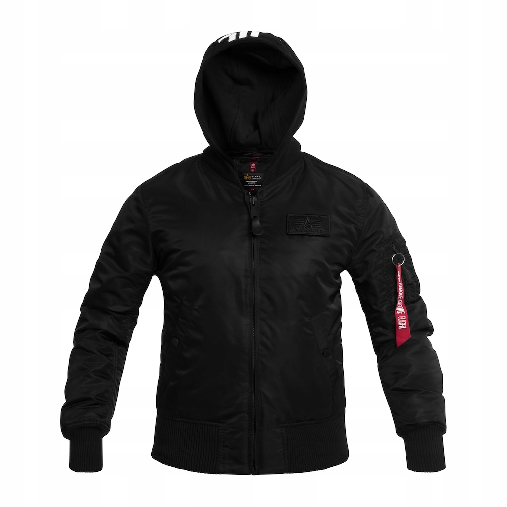 Bomber bunda Alpha Industries MA-1 Zip Hood s potiskem na zádech černá/bílá velikost S