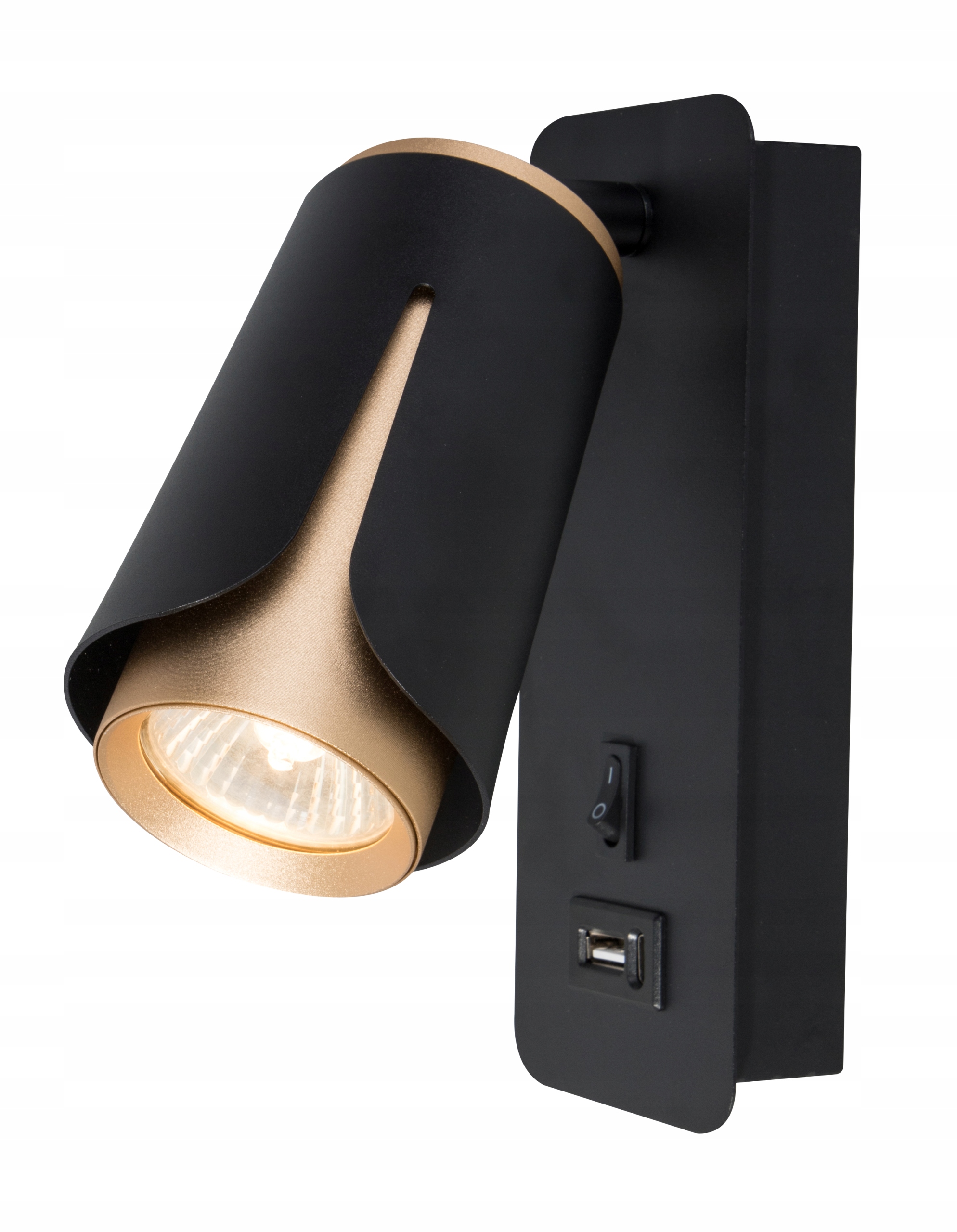Kinkiet z wyłącznikiem Usb Ładowarka do czytania czarno złota Teo 1 GU10