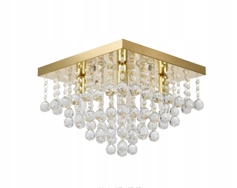 Plafon Złoty kwadrat Marko 5 żarówek z kryształkami szklanymi Cristal