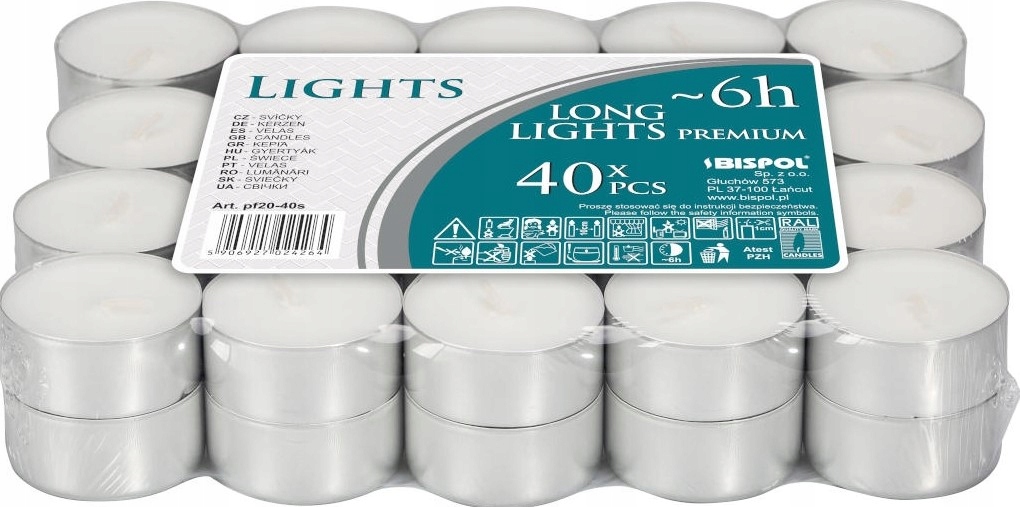 

Podgrzewacze Tealight 40 Szt. Palenie 6 Godzin