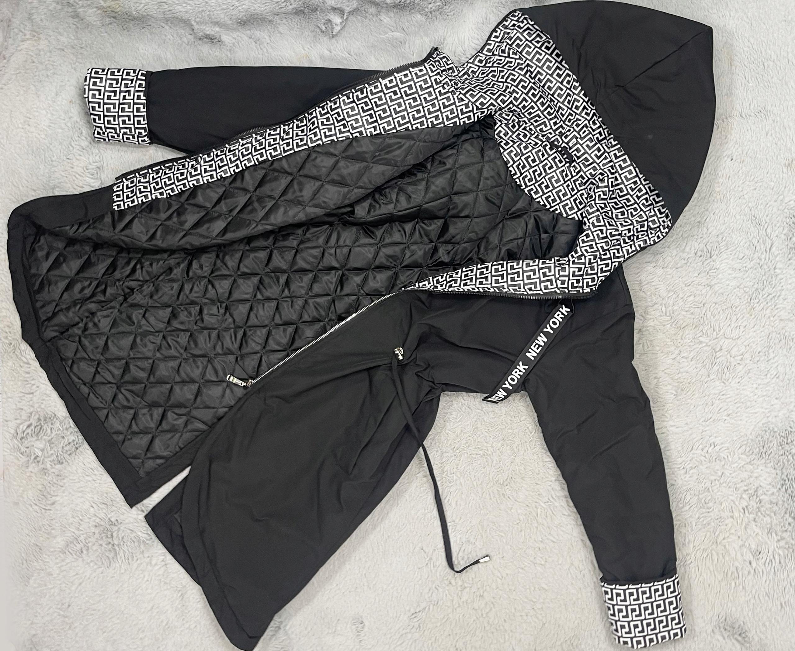 NEW YORK PRZEJŚCIOWA DAMSKA PARKA KURTKA Z KAPTUREM 7XL Wzór dominujący aztecki