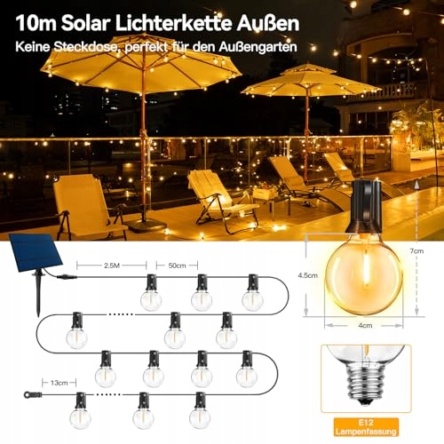 SOLAR LAMPKI OGRODOWE 10M 17 LED IP65 WODOODPORNE NA BALKON I DO OGRODU — miniatura 5