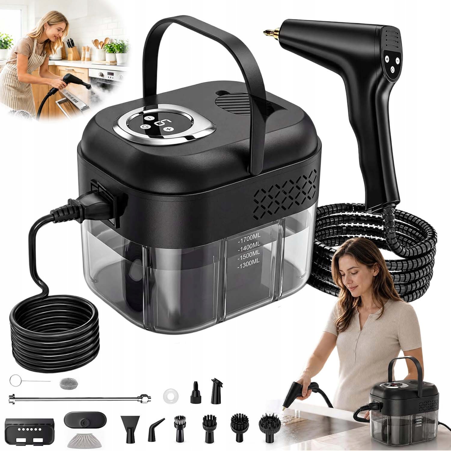 Profesionálny Set Parný Čistič 3BAR 2500W 1700ML Veľký Zásobník