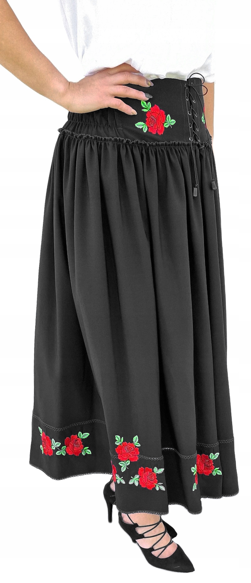 Černá lidová Sukně Dlouhá vyšívaná do růží Regionální *XXL*