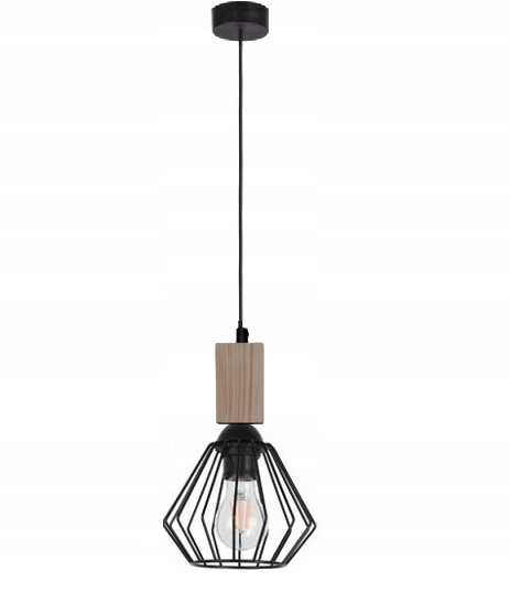 

lampa wisząca druciak z drewnem Loft Black 1xXE27