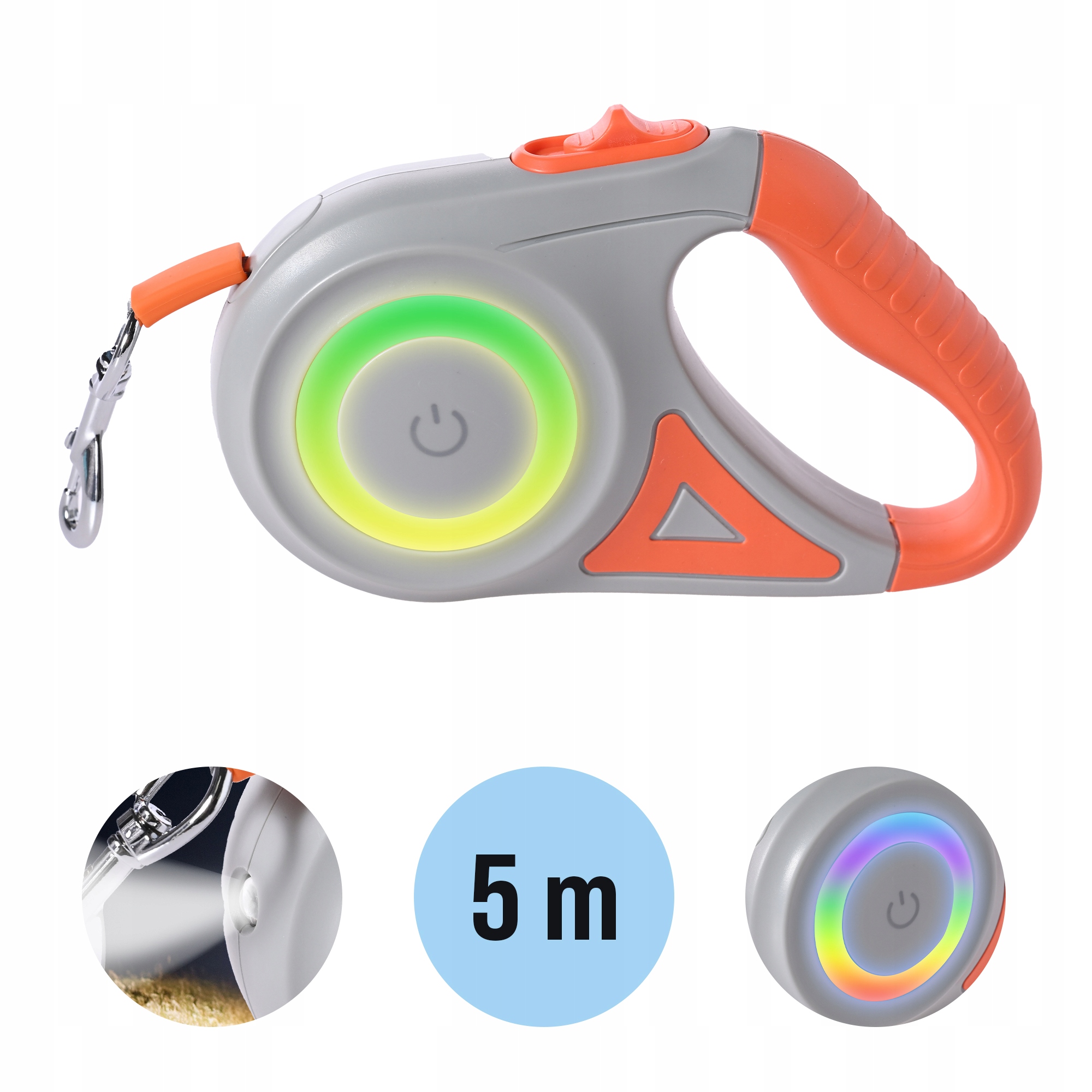 Levně Vodítko Pro Psa Automatická Silná Páska 5 M S Blokovací Led Svítilnou, Nastavitelné