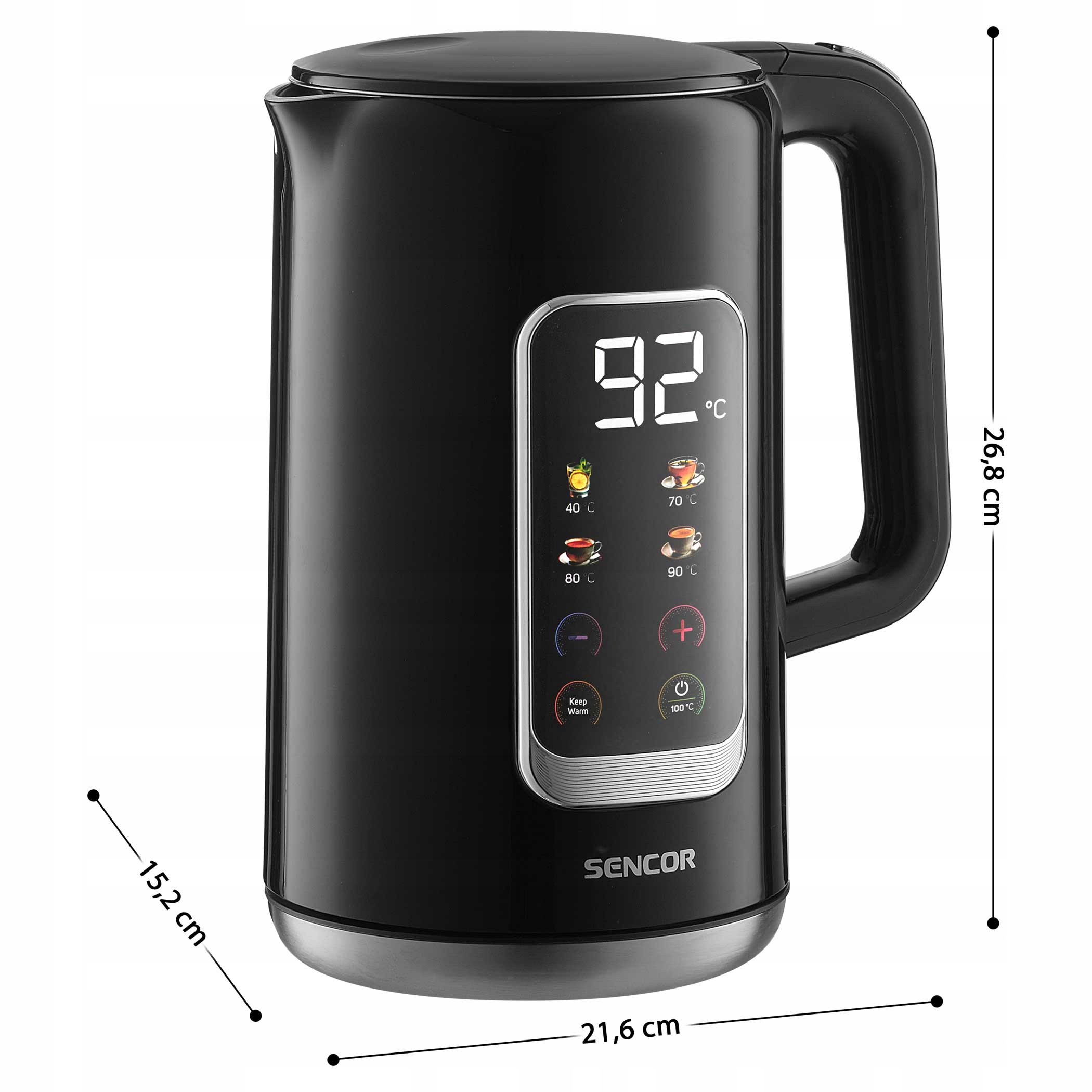 Elektryczny Czajnik 1,7L Wyświetlacz Led Ustawienie Temp. Sencor Czarny