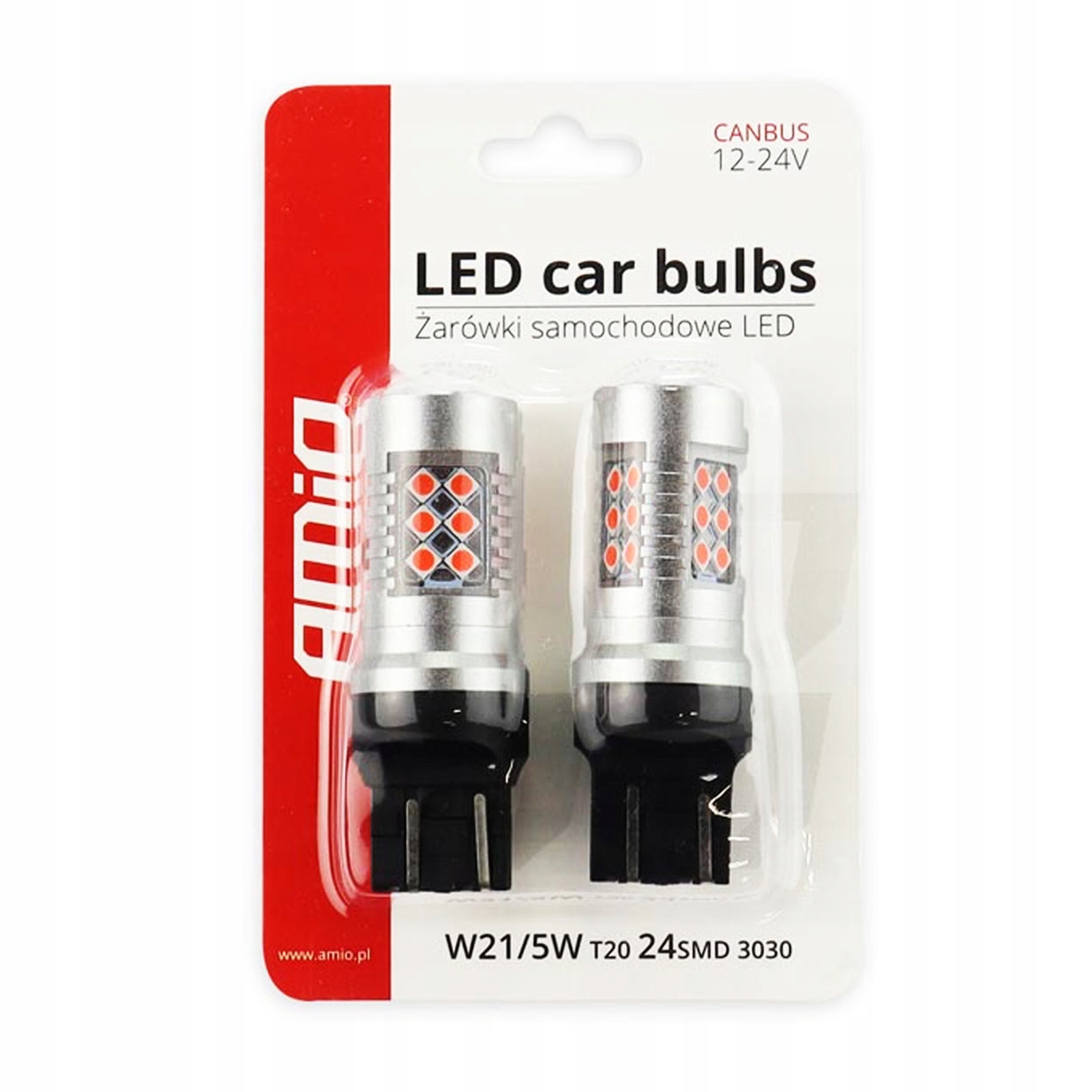 ŻARÓWKI LED CANBUS 24SMD T20 W21/5W RED 12/24V Rodzaj LED
