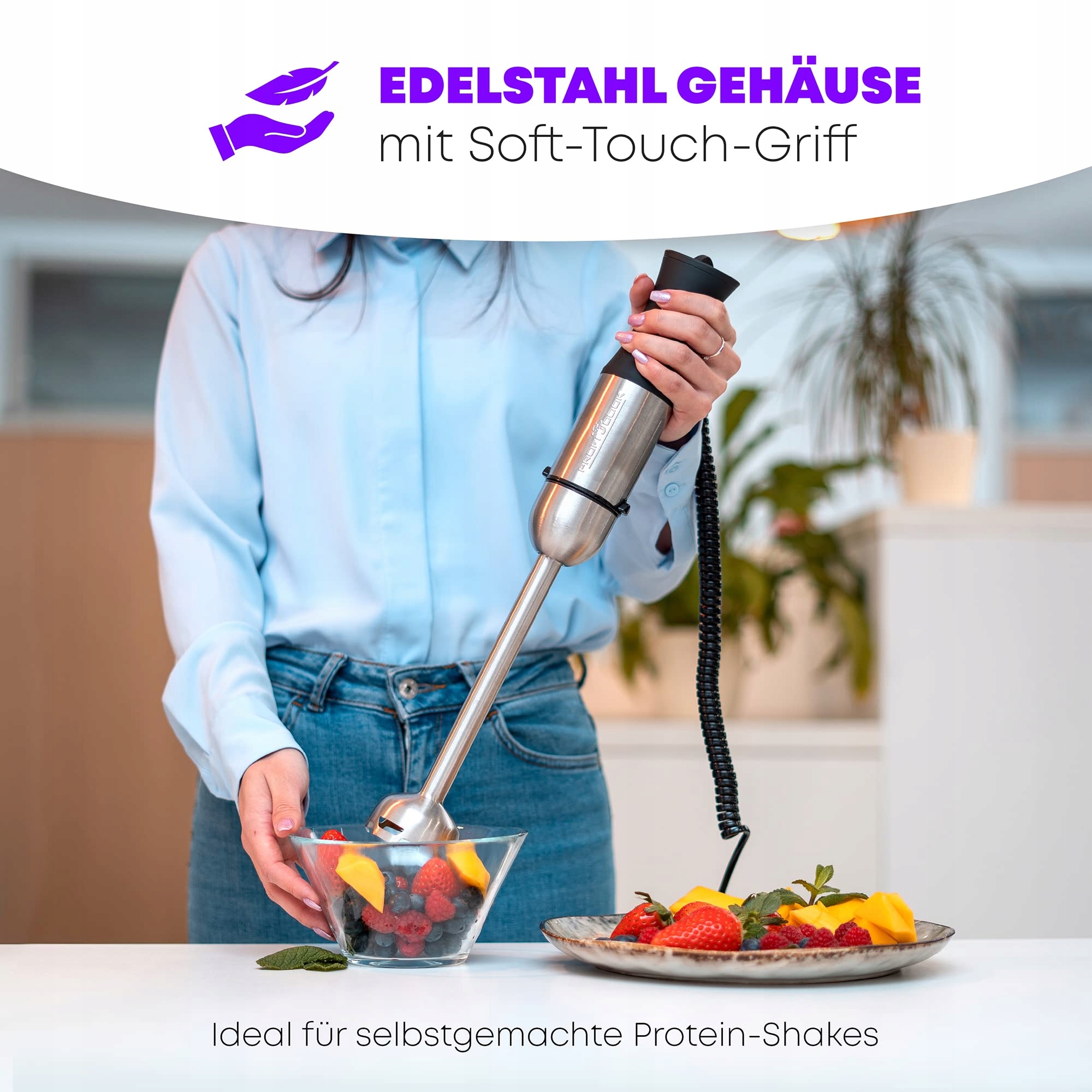 PROFICOOK Blender 1000W Stalowy, 27cm, Regulacja Prędkości — miniatura 3
