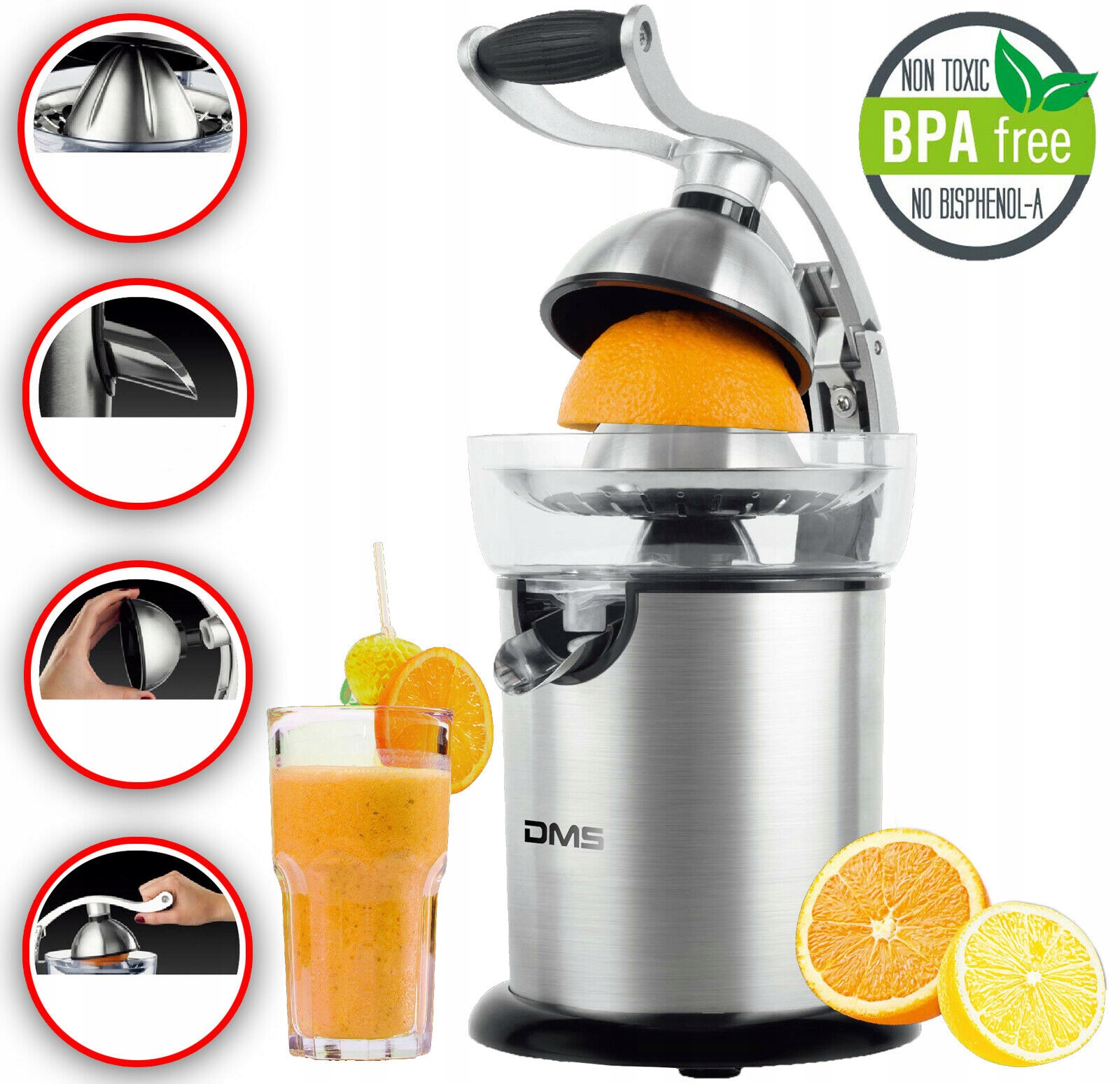Wyciskarka do cytrusów inox DMS ZP-160 Bezpieczeństwo nóżki antypoślizgowe