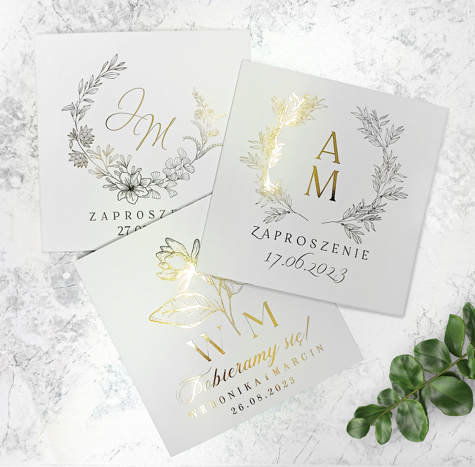 Zaproszenia Ślubne MINIMALISTYCZNE - ZŁOCONE + KOPERTA - PAPIER 350- PRÓBKI Marka inny