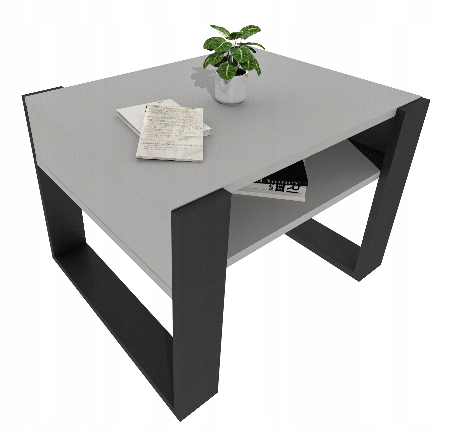 Stolik kawowy Karo 65 cm Z Półką Szary loft do salonu 65x53,6x45